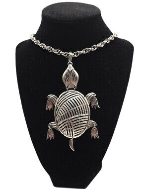 Vintage Alan Turtle Necklace Silver Toned